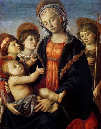 BOTTICELLI, Sandro The Virgin and Child with Two Angels and the Young St John the Baptist
